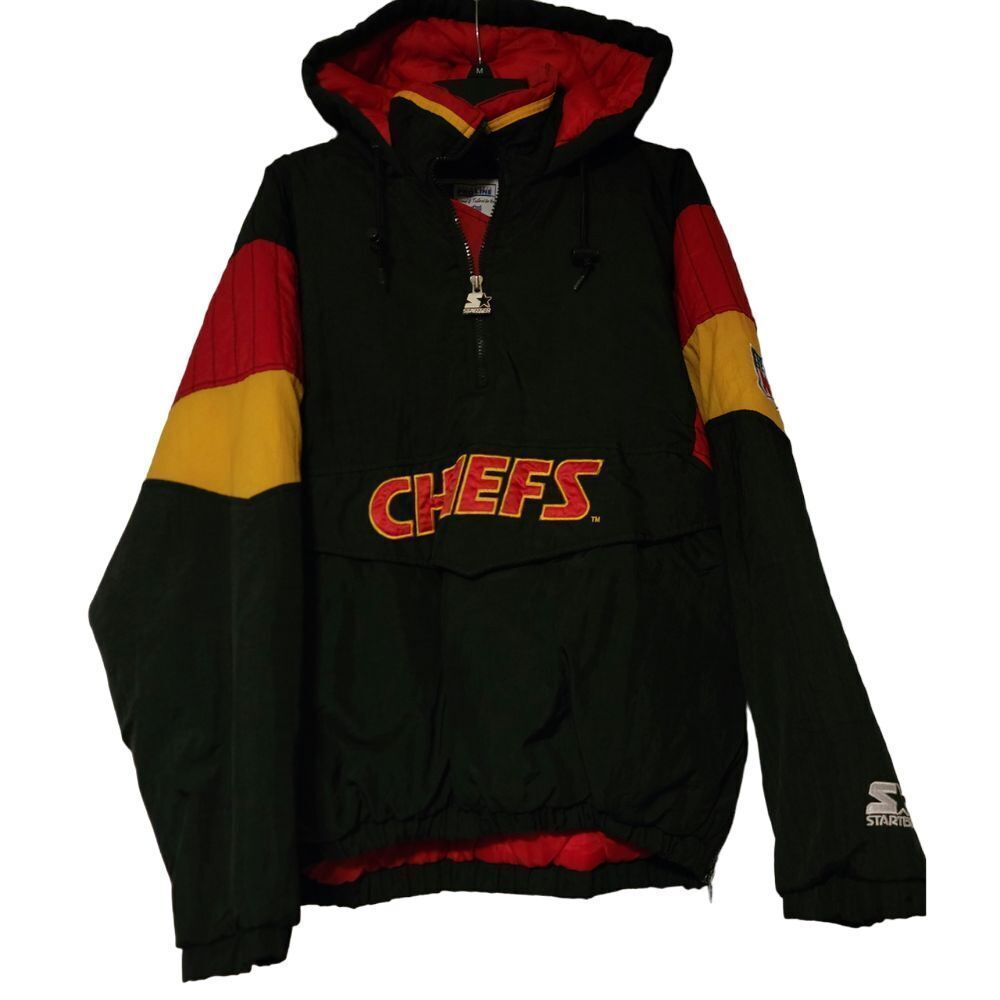 Vintage Starter NFL Kansas City Chiefs Pullover Jacket‎ Hoodie Black Red Yellow